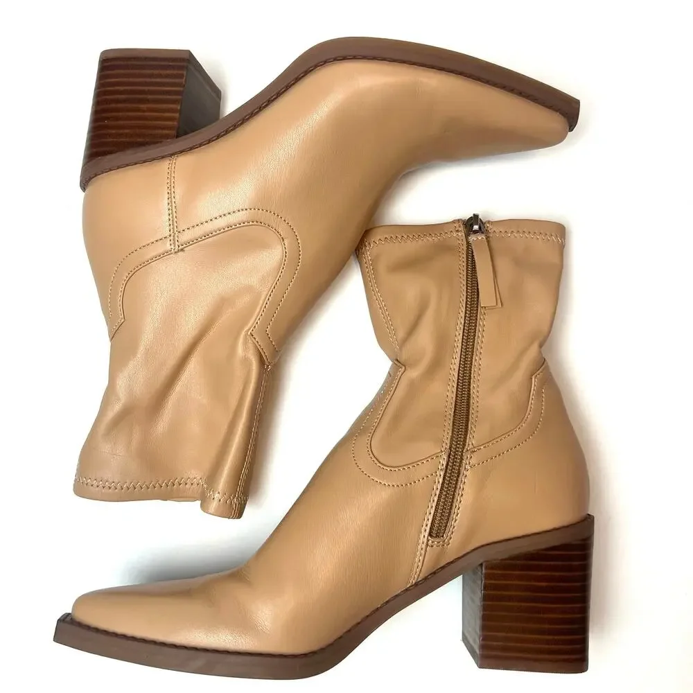 Dolce Vita Josiah Booties Pointed Toe Block Heel Ankle Boots Tan Size 7.5